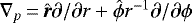 Mathematical equation: $\nabla_p\,{=}\,\hat{\bm r} \partial / \partial r + \hat{\boldmath \phi} r^{-1} \partial / \partial \phi $