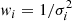 Mathematical equation: $$ \begin{aligned} { w}_i = 1/\sigma _i^2 \end{aligned} $$