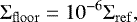Mathematical equation: \begin{equation*} \Sigma_{\mathrm{floor}} = 10^{-6} \Sigma_{\mathrm{ref}}, \end{equation*}