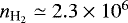 Mathematical equation: $n_{{\textrm{H}_2}}\simeq2.3\times10^6$