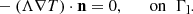 Mathematical equation: $$ \begin{aligned}&- \left(\Lambda \nabla T \right) \cdot \mathbf n = 0, \qquad \mathrm{on} \;\; \Gamma _\mathrm{l} . \end{aligned} $$