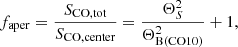 Mathematical equation: $$ \begin{aligned} f_{\rm aper} = \frac{S_{\rm CO, tot}}{S_{\rm CO, center}} = \frac{\Theta ^2_{S}}{\Theta ^2_{\rm B(CO10)}} +1, \end{aligned} $$