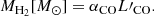 Mathematical equation: $$ \begin{aligned} M_{\mathrm{H}_2} [M_\odot ]= \alpha _{\rm CO} L\prime _{\rm CO}. \end{aligned} $$