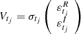 Mathematical equation: $ V_{t_j} = \sigma_{t_j} \left( \begin{array}{c} \varepsilon_{t_j}^R \\ \varepsilon_{t_j}^I \end{array} \right) $
