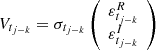 Mathematical equation: $ V_{t_{j-k}} = \sigma_{t_{j-k}} \left( \begin{array}{c} \varepsilon_{t_{j-k}}^R \\ \varepsilon_{t_{j-k}}^I \end{array} \right) $