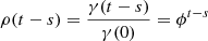 Mathematical equation: $ \rho(t-s)=\frac{\gamma(t-s)}{\gamma(0)}= \phi^{t-s} $