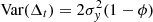 Mathematical equation: $ \mbox{Var}(\Delta_t)=2\sigma^2_y(1-\phi) $