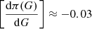 Mathematical equation: $ \left[\frac{\mathrm{d}\pi (G)}{\mathrm{d}G}\right]\approx -0.03 $