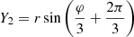 Mathematical equation: $ Y_2 = r \sin \left( \frac{\varphi}{3}+\frac{2\pi}{3 }\right) $