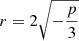 Mathematical equation: $ r=2\sqrt{-\frac{p}{3}} $