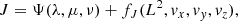 Mathematical equation: $$ \begin{aligned} J=\Psi (\lambda ,\mu ,\nu ) +f_J(L^2,v_x,v_y,v_z), \end{aligned} $$