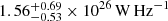 Mathematical equation: $ 1.56 \substack{+0.69 \\ -0.53} \times 10^{26} \,\mathrm{W\,Hz}^{-1} $