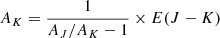 Mathematical equation: $ A_{K} = \frac{1}{A_{J}/A_{K}-1} \times E(J-K) $