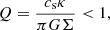 Mathematical equation: $$ \begin{aligned} Q = \frac{c_{\rm s} \kappa }{\pi G \Sigma } < 1, \end{aligned} $$
