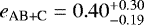 Mathematical equation: $e_{\textrm{AB+C}} = 0.40^{+0.30}_{-0.19}$