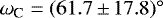 Mathematical equation: $\omega_{\textrm{C}} = (61.7\,{\pm}\,17.8)^{\circ}$