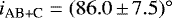 Mathematical equation: $i_{\textrm{AB+C}} = (86.0\,{\pm}\,7.5)^{\circ}$
