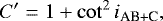 Mathematical equation: \begin{equation*} C' = 1 + \cot^2{i_{\textrm{AB+C}}} ,\end{equation*}