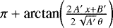 Mathematical equation: $\pi + \textrm{arctan}{\left(\frac{2\,A'\,x+B'}{2\,\sqrt{A'}\,\theta}\right)}$