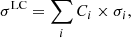 Mathematical equation: $$ \begin{aligned} \sigma ^\mathrm{LC} = \sum _i C_i \times \sigma _i, \end{aligned} $$