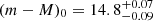 Mathematical equation: $ (m-M)_{0} = 14.8^{+0.07}_{-0.09} $
