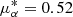 Mathematical equation: $ \mu _\alpha ^* = 0.52 $