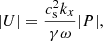 Mathematical equation: $$ \begin{aligned} |U|=\frac{c_{\rm s}^2k_x}{\gamma \omega }|P| ,\end{aligned} $$