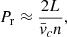 Mathematical equation: $$ \begin{aligned} P_{\rm r}\approx \frac{2L}{\bar{v}_cn}, \end{aligned} $$