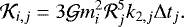 Mathematical equation: \begin{equation*} \mathcal{K}_{i,j} = 3 \mathcal{G}m_i^2 \mathcal{R}_j^5 k_{2,j}\Delta t_j.\end{equation*}