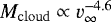 Mathematical equation: $M_{\mathrm{cloud}}\propto v_{\infty}^{-4.6}$