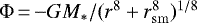 Mathematical equation: $\Phi\,{=}\,{-}GM_{*}/(r^8+r_{\mathrm{sm}}^8)^{1/8}$
