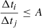 Mathematical equation: $ \dfrac{\Delta t_i} {\Delta t_j} \leq A $
