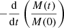 Mathematical equation: $ -\dfrac{\mathrm{d}}{\mathrm{d}t} \left(\dfrac{M(t)}{M(0)}\right) $