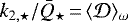 Mathematical equation: $k_{2,\star}/\bar{Q}_{\star}\,{=}\,\langle\mathcal{D}\rangle_{\omega}$