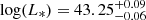Mathematical equation: $ \log(L_*) = 43.25^{+0.09}_{-0.06} $