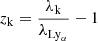 Mathematical equation: $ z_{\mathrm{k}} = \frac{\lambda_{\mathrm{k}}}{\lambda_{\mathrm{Ly}_{\alpha}}} - 1 $
