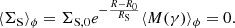 Mathematical equation: $$ \begin{aligned} \langle \Sigma _{\rm S} \rangle _{\phi }= \Sigma _{\rm S, 0} e^{-\frac{R-R_0}{R_{\rm S}}} \langle M(\gamma ) \rangle _{\phi }=0. \end{aligned} $$