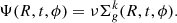 Mathematical equation: $$ \begin{aligned} \Psi (R,t,\phi ) = \nu \Sigma _{ g}^k(R,t,\phi ). \end{aligned} $$