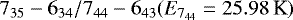Mathematical equation: $7_{35}-6_{34}/7_{44}-6_{43}(E_{7_{44}}=25.98\, \textrm{K})$
