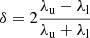 Mathematical equation: $$ \begin{aligned} \delta = 2 \frac{\lambda _{\rm u} - \lambda _{\rm l}}{\lambda _{\rm u} + \lambda _{\rm l}} \end{aligned} $$