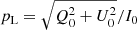 Mathematical equation: $ p_{\mathrm{L}} = \sqrt{Q_0^2 + U_0^2}/I_0 $