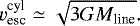 Mathematical equation: \begin{equation*} v_{\textrm{esc}}^{\textrm{cyl}}\simeq\sqrt{3GM_{\textrm{line}}}.\end{equation*}