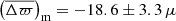 Mathematical equation: $ \left(\overline{\Delta \varpi}\right)_{\mathrm{m}} = -18.6 \pm 3.3\,\mu $