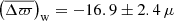 Mathematical equation: $ \left(\overline{\Delta \varpi}\right)_{\mathrm{w}} = -16.9 \pm 2.4\,\mu $