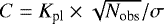 Mathematical equation: $C=K_{\textrm{pl}} \times \sqrt{N_{\textrm{obs}}} / \sigma$