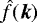 Mathematical equation: $\hat{f}(\boldsymbol{k})$