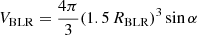 Mathematical equation: $ V_{\mathrm{BLR}}=\frac{4\pi}{3}(1.5\,R_{\mathrm{BLR}})^3\sin\alpha $