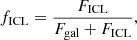 Mathematical equation: $$ \begin{aligned} f_{\rm ICL}=\frac{F_{\rm ICL}}{F_{\rm gal}+F_{\rm ICL}}, \end{aligned} $$