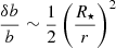 Mathematical equation: $ \frac{\delta b}{b} \sim \frac{1}{2}\left(\frac{R_\star}{r}\right)^2 $