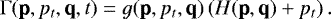 Mathematical equation: \begin{equation*} \Gamma(\textbf{p},p_t,\textbf{q},t) = g(\textbf{p}, p_t,\textbf{q})\left(H(\textbf{p},\textbf{q})+p_t\right){.} \end{equation*}